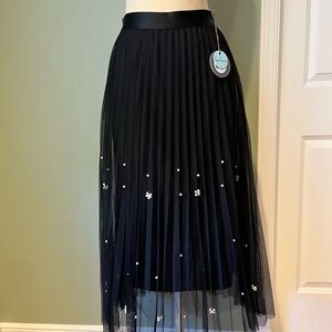 Black Pleated Skirt with pearl Embellishments